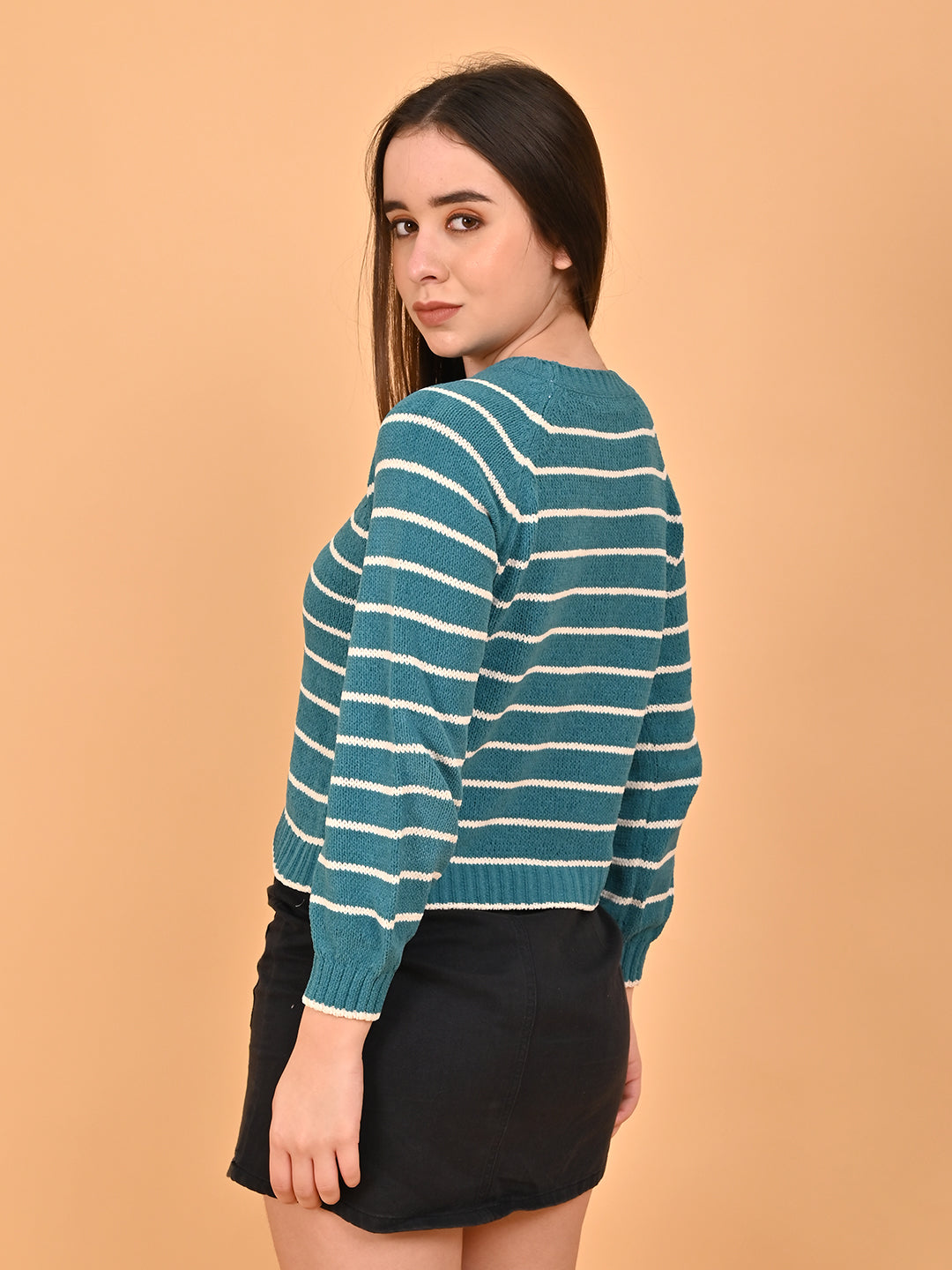 Viscose Blue cropped sweater with Vertical stripes