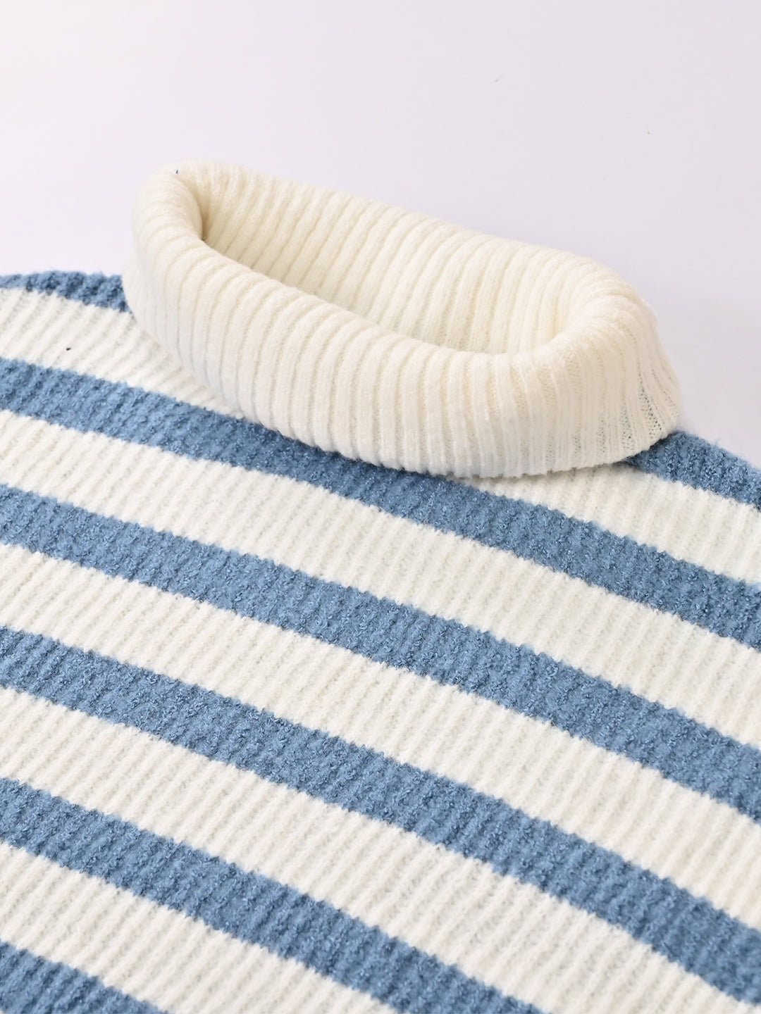 Polyester Full Sleeve with High Neck Loose Drop Shoulder Striped Blue Sweater