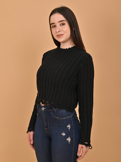 Acrylic Full Sleeve Round Neck Black Sweater