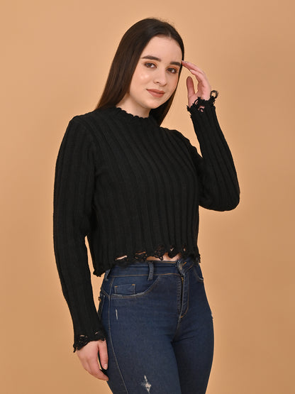 Acrylic Full Sleeve Round Neck Black Sweater