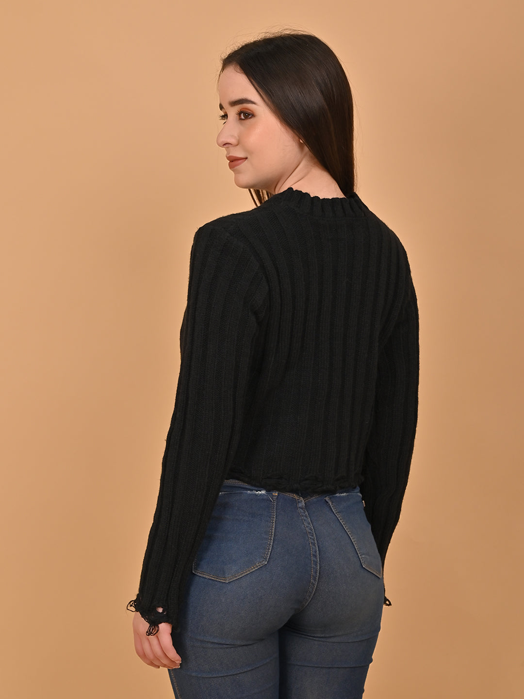 Acrylic Full Sleeve Round Neck Black Sweater