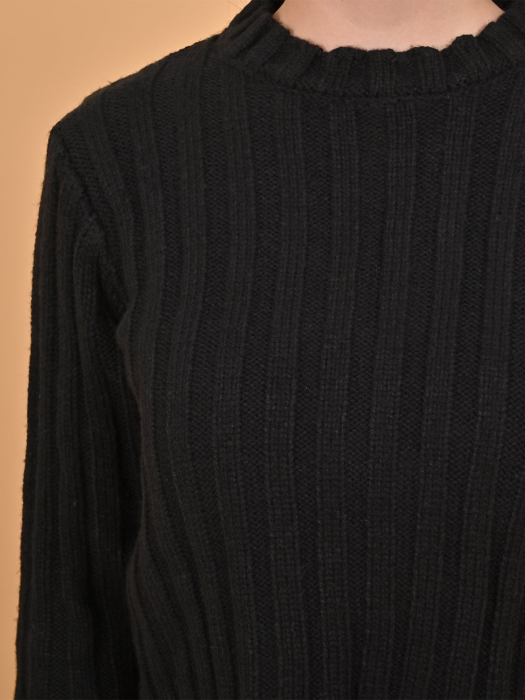 Acrylic Full Sleeve Round Neck Black Sweater