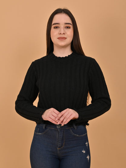 Acrylic Full Sleeve Round Neck Black Sweater