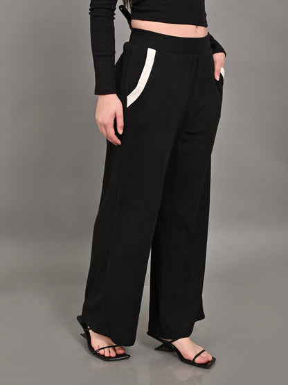 Cotton Midnight High-Rise Teddy Wide Leg Black Trousers