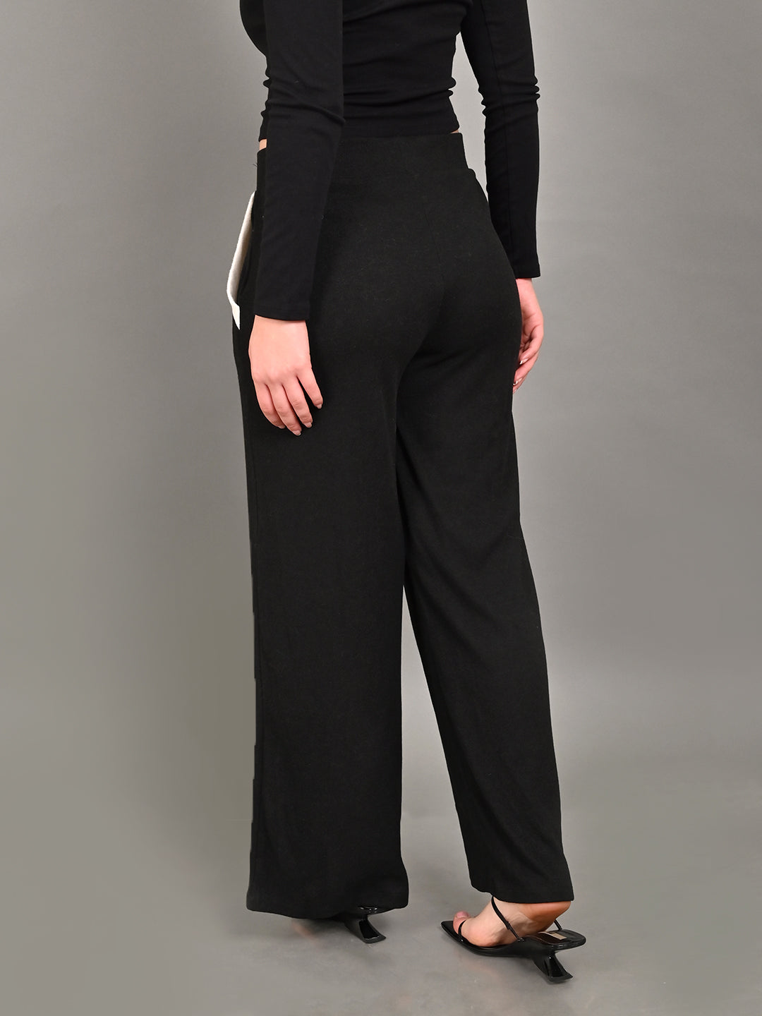 Cotton Midnight High-Rise Teddy Wide Leg Black Trousers