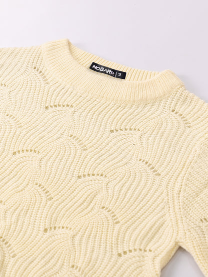 Acrylic Hollow Out Knit White Sweater