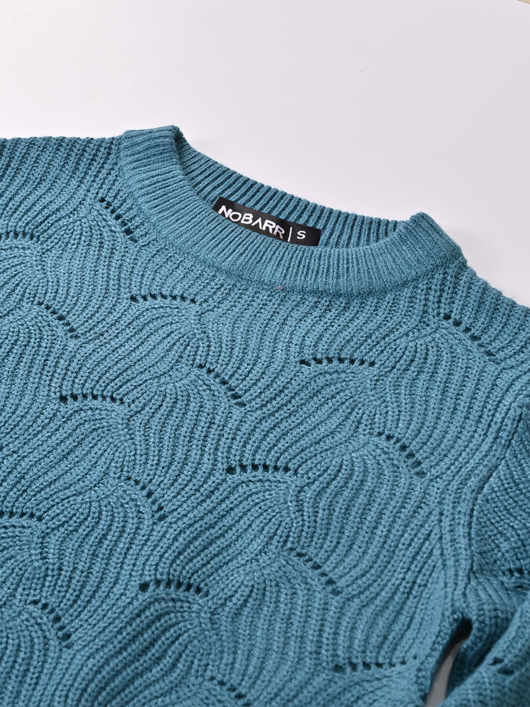 Acrylic Hollow Out Knit Blue Sweater