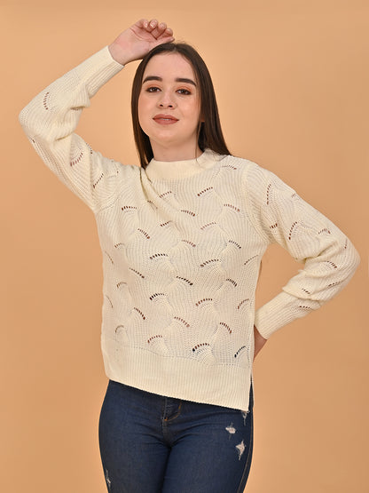 Acrylic Hollow Out Knit White Sweater