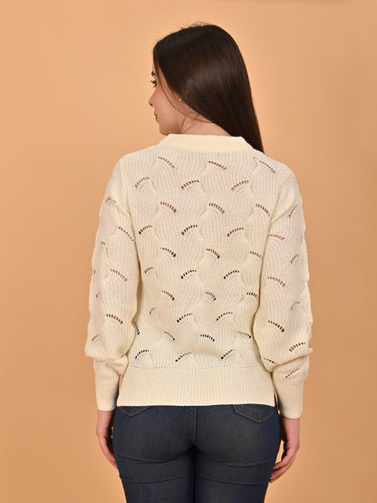 Acrylic Hollow Out Knit White Sweater