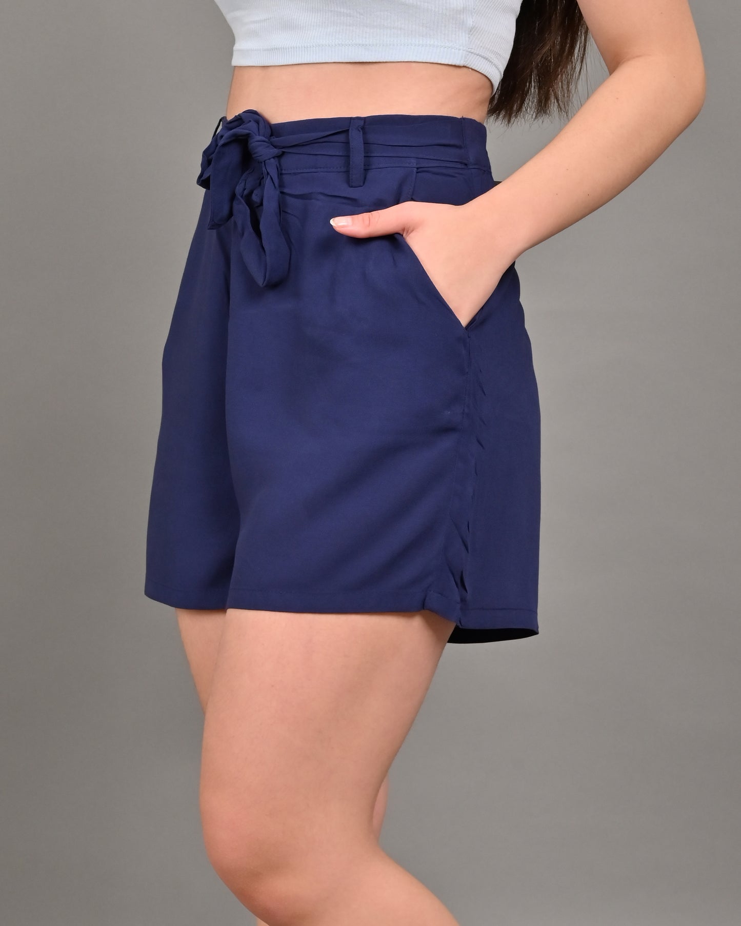 Viscose Elastic waist with drawstring Regular Fit Dark Blue Short