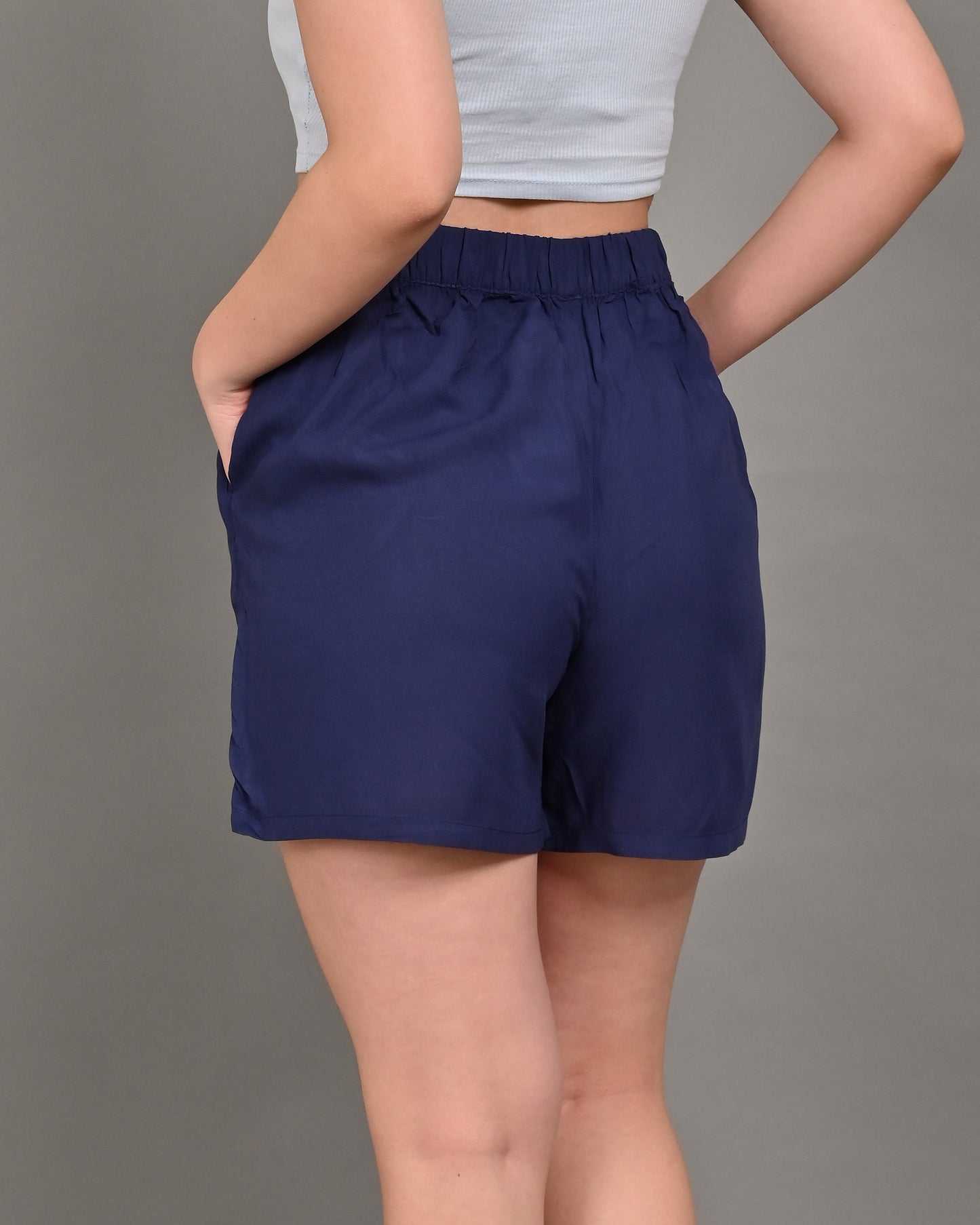 Viscose Elastic waist with drawstring Regular Fit Dark Blue Short