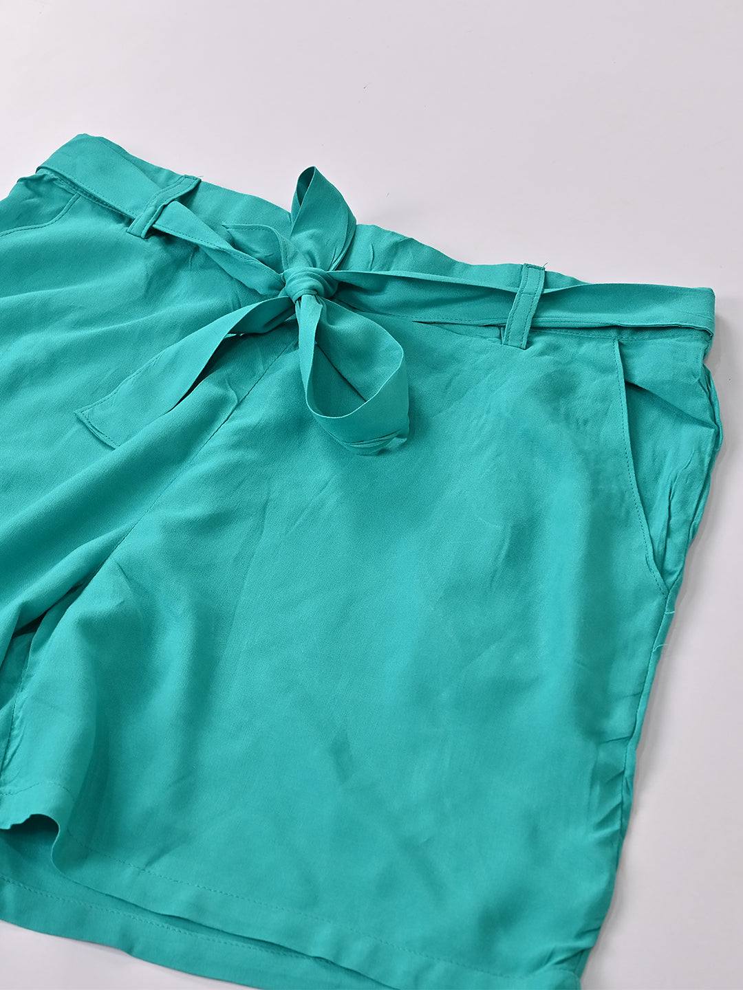 Viscose Elastic waist with drawstring Regular Fit Turquoise Green Short