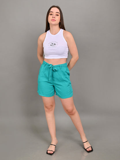 Viscose Elastic waist with drawstring Regular Fit Turquoise Green Short