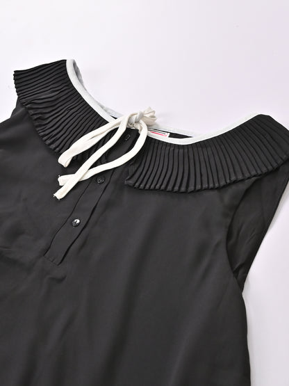 Viscose Sleeveless Neck Tie-Up Solid Black Summer Top