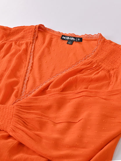 Rayon Full Sleeve with wrap v-neckline Orange Top