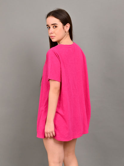 Viscose short sleeve Round Neck Pink Loose T-shirt