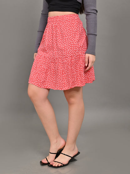 Cotton A-Line Flower Printed Elastic waist Casual Mini Pink Skirt