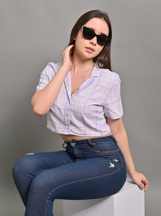 Cotton Short Sleeve Crop Purple Shirt