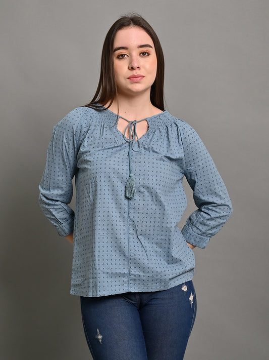 Cotton Full sleeve with Round Neck Light Blue Top