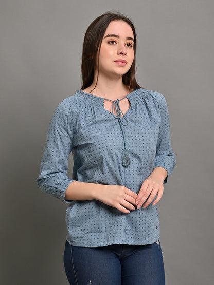 Cotton Full sleeve with Round Neck Light Blue Top