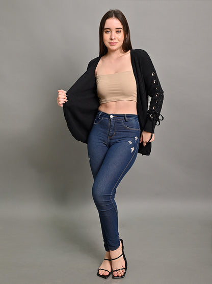 Acrylic Hollow Sleeve Black Cardigan Shrug