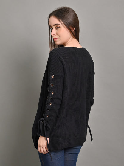 Acrylic Hollow Sleeve Black Cardigan Shrug