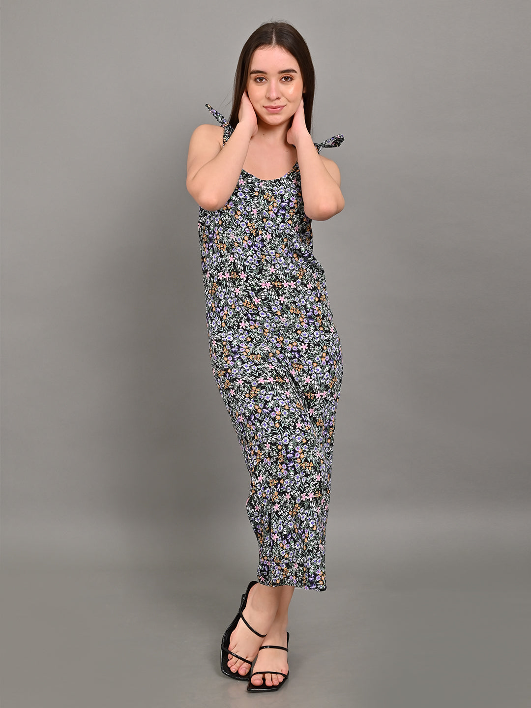 Viscose Round Neck Floral Printed Multicolor Jumpsuit