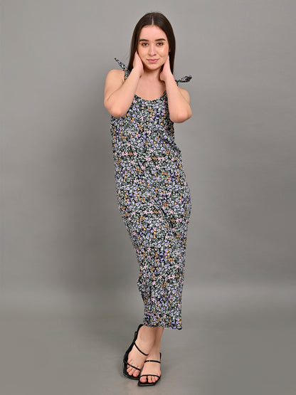 Viscose Round Neck Floral Printed Multicolor Jumpsuit