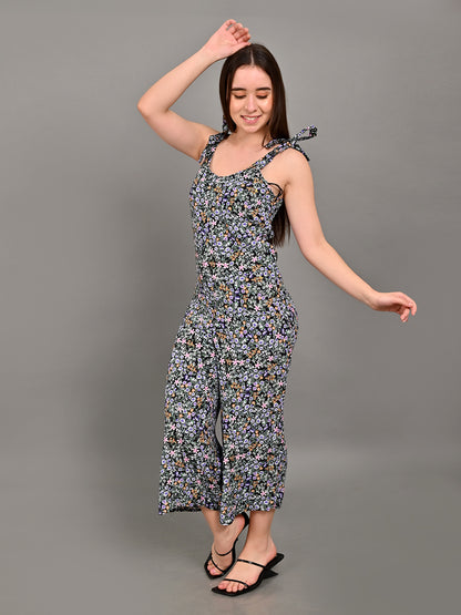 Viscose Round Neck Floral Printed Multicolor Jumpsuit