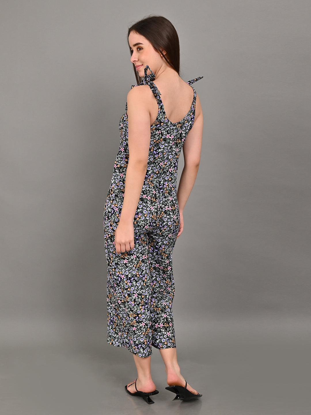 Viscose Round Neck Floral Printed Multicolor Jumpsuit