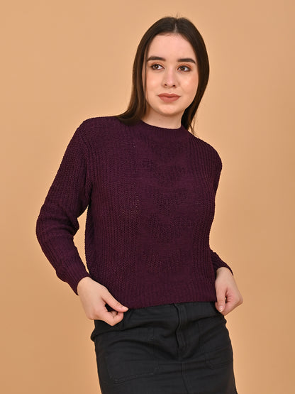 Polyester Round Neck Maroon Color Regular Sweater