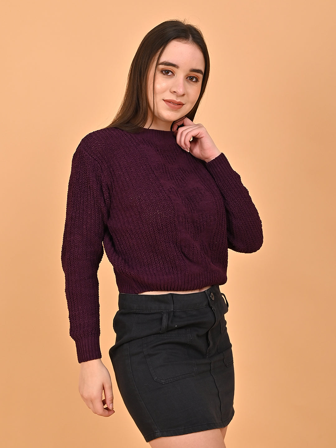 Polyester Round Neck Maroon Color Regular Sweater