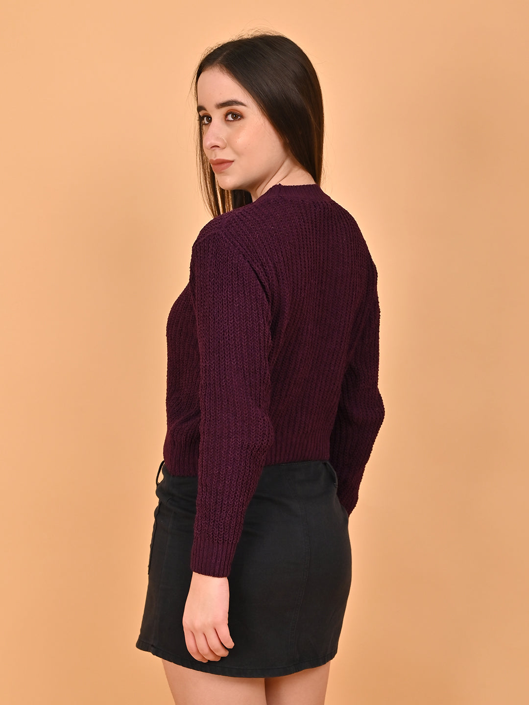 Polyester Round Neck Maroon Color Regular Sweater