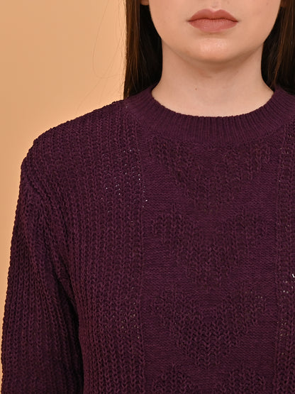 Polyester Round Neck Maroon Color Regular Sweater