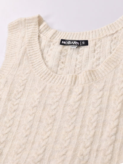 Polyester Round Neck with Sleeveless White Knit Sweater