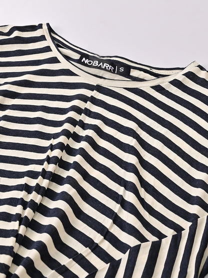 Full Sleeve with Round Neck Striped Black Top