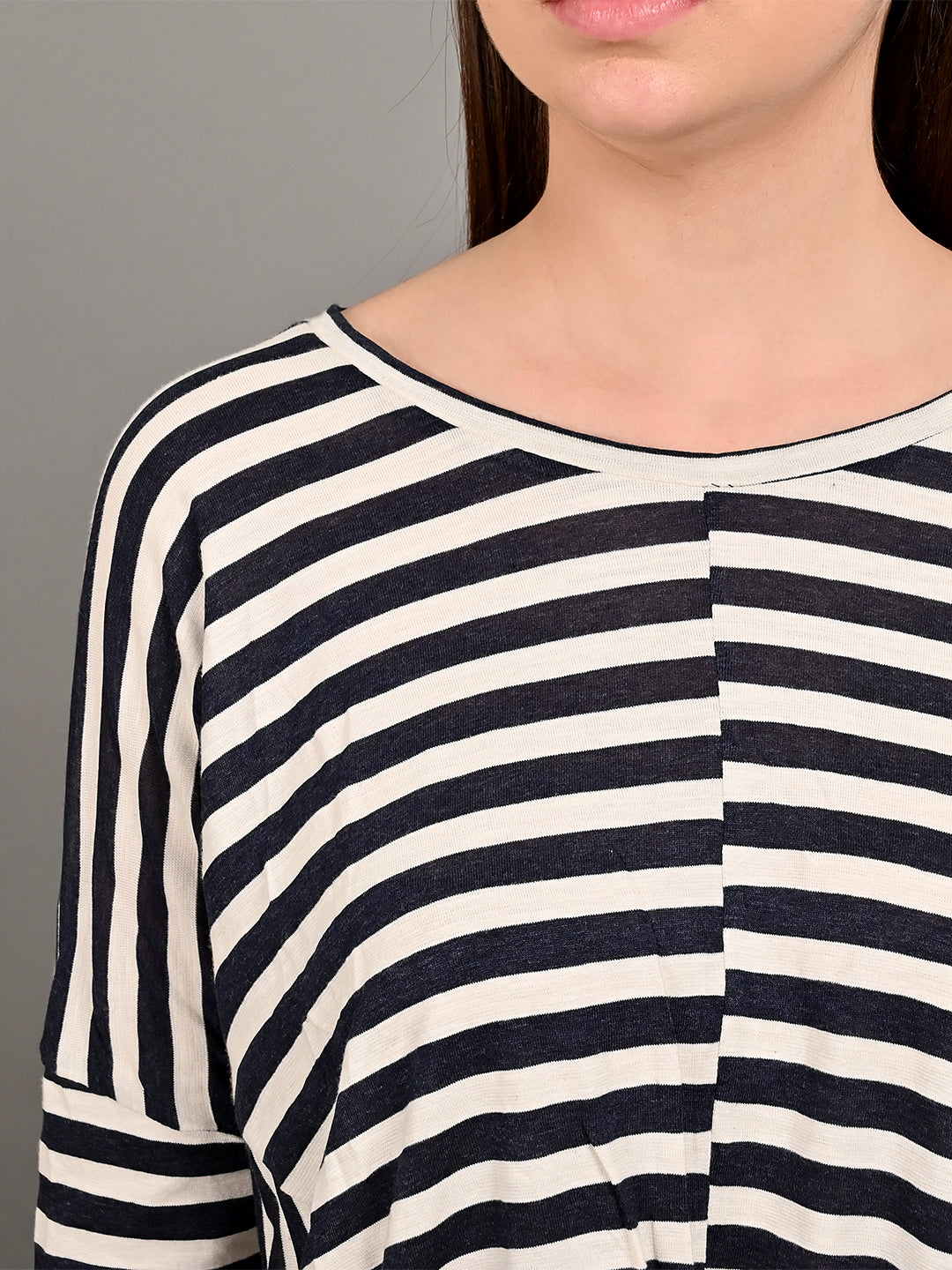 Full Sleeve with Round Neck Striped Black Top