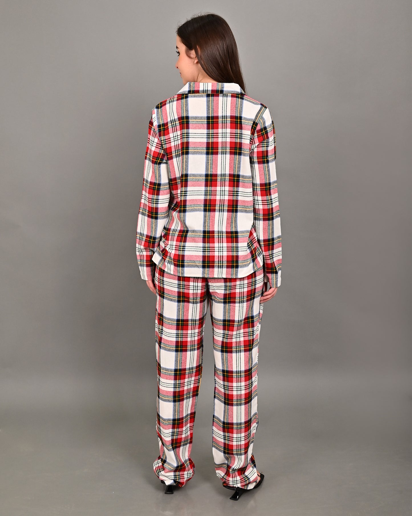 Polyester Red Shirt & Pajamas Co-Ord (Set of 2)