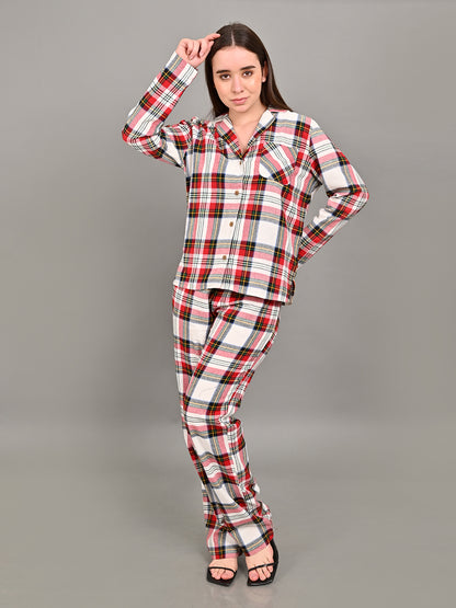 Polyester Red Shirt & Pajamas Co-Ord (Set of 2)