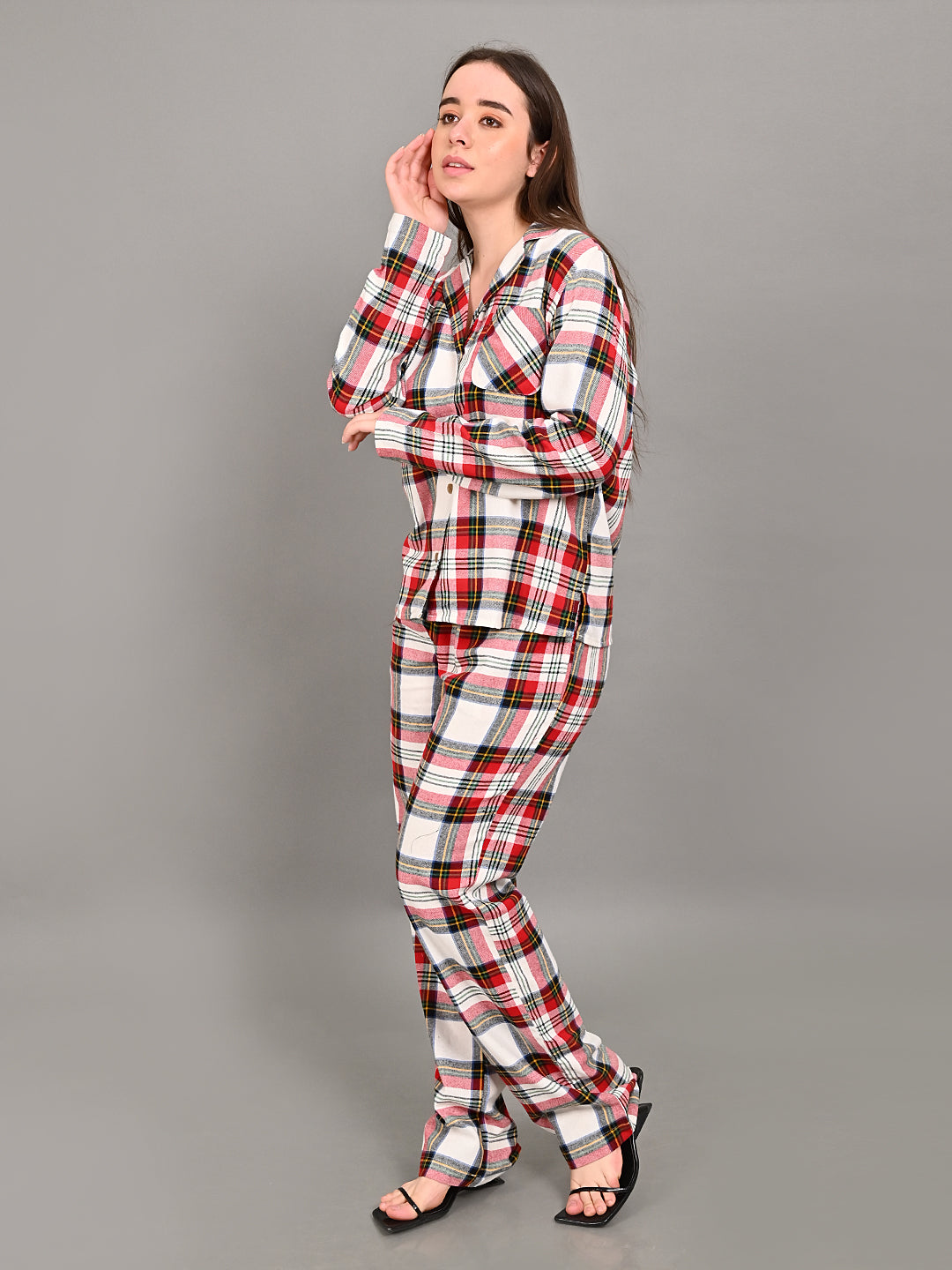 Polyester Red Shirt & Pajamas Co-Ord (Set of 2)