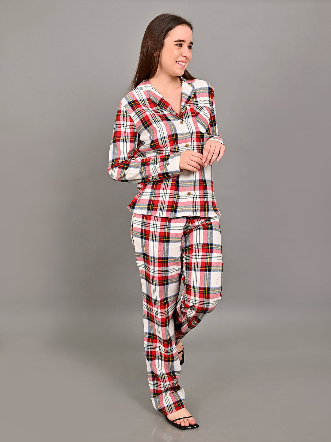 Polyester Red Shirt & Pajamas Co-Ord (Set of 2)