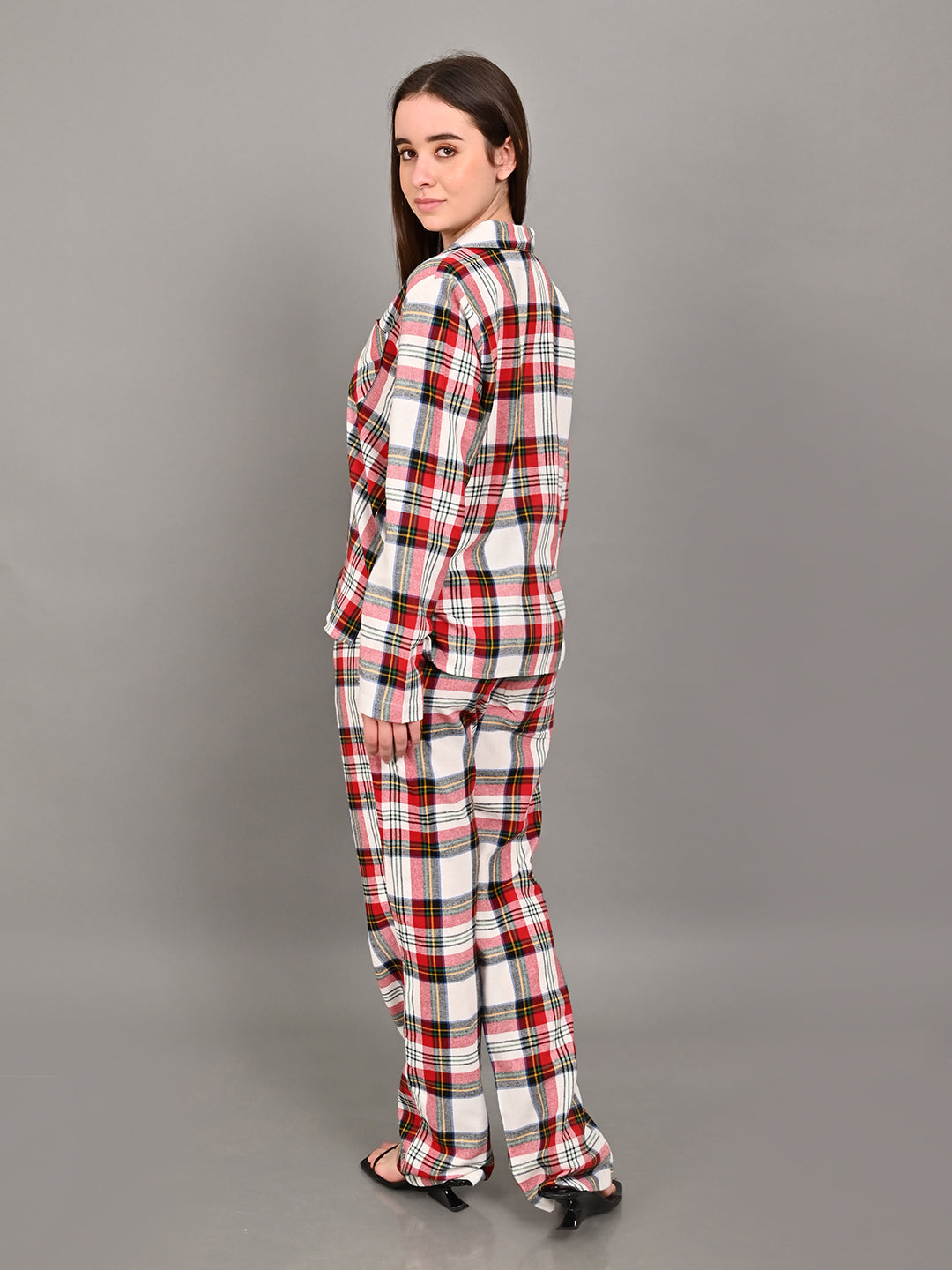 Polyester Red Shirt & Pajamas Co-Ord (Set of 2)