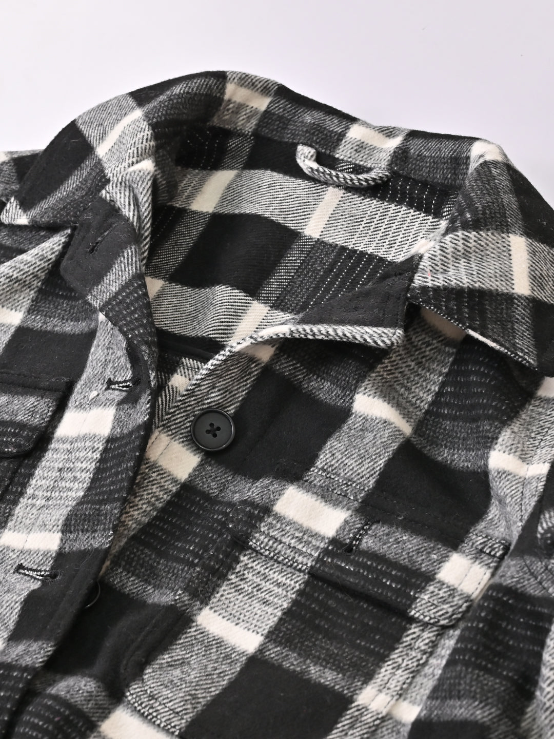 Polyester Full Sleeve with Shirt Collar winter wears Checked Black Shirt