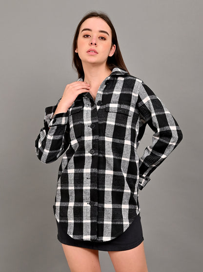 Polyester Full Sleeve with Shirt Collar winter wears Checked Black Shirt