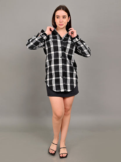 Polyester Full Sleeve with Shirt Collar winter wears Checked Black Shirt