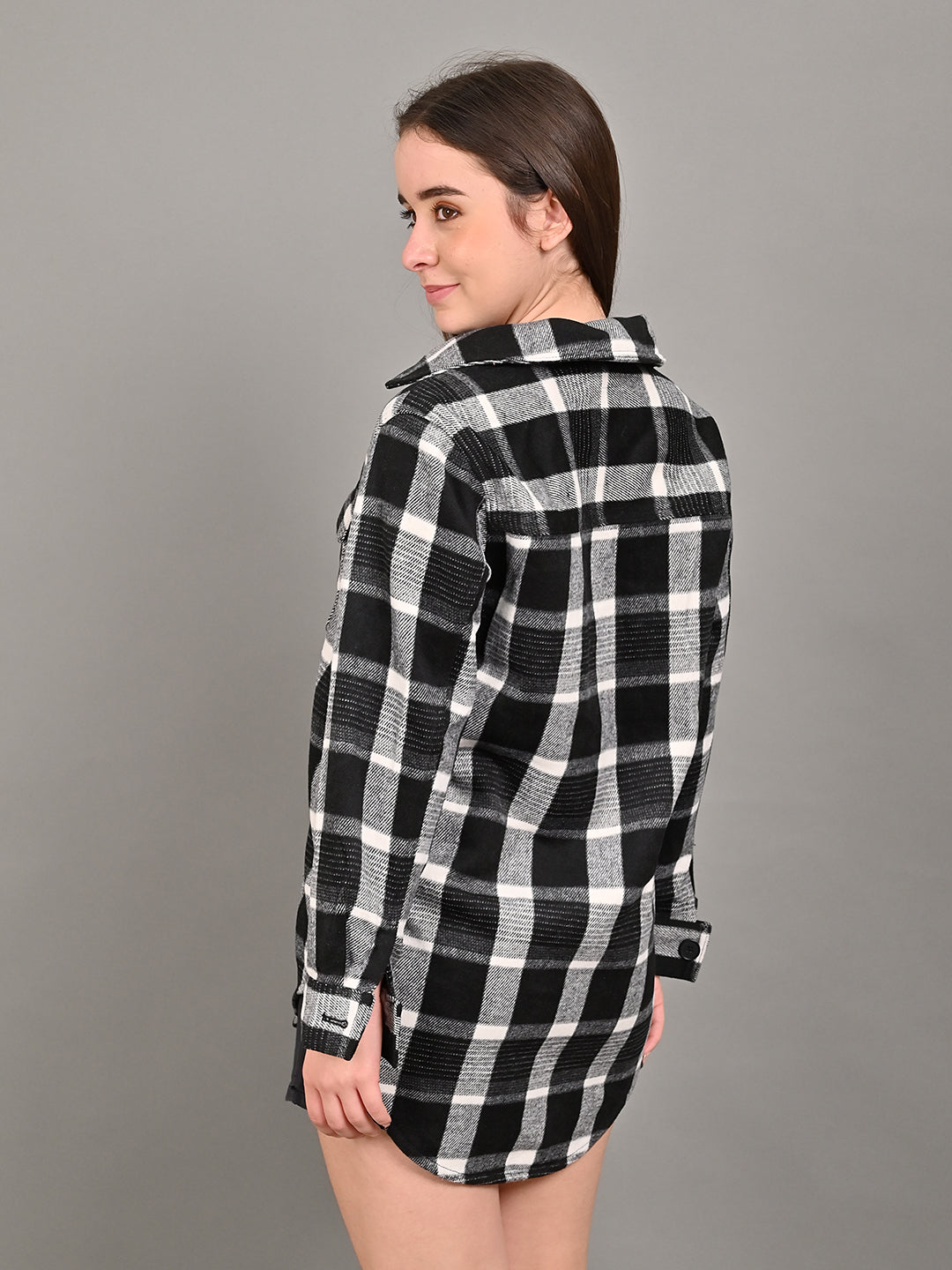 Polyester Full Sleeve with Shirt Collar winter wears Checked Black Shirt