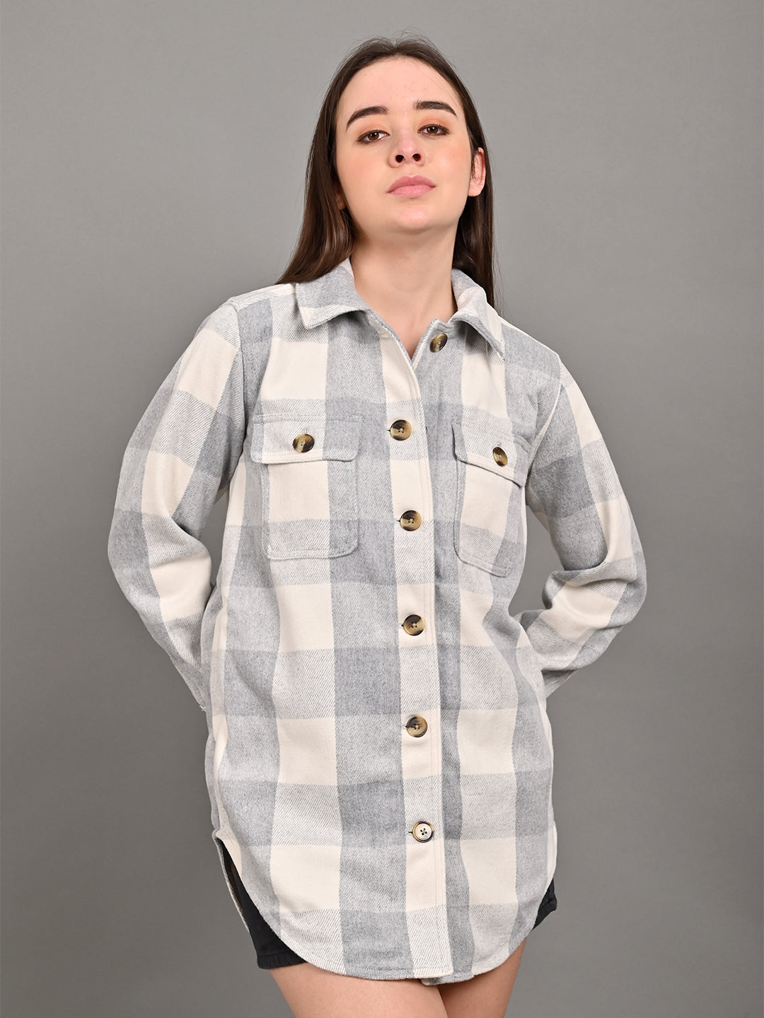 Polyester Full Sleeve with Shirt Collar winter wears Checked Light Blue Shirt