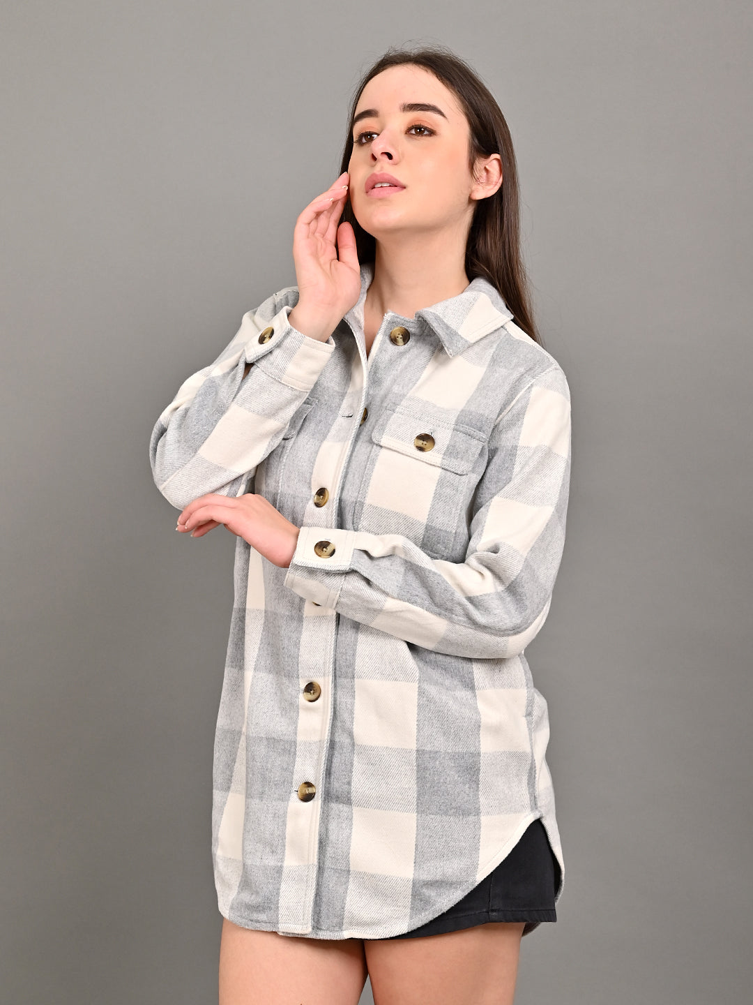 Polyester Full Sleeve with Shirt Collar winter wears Checked Light Blue Shirt