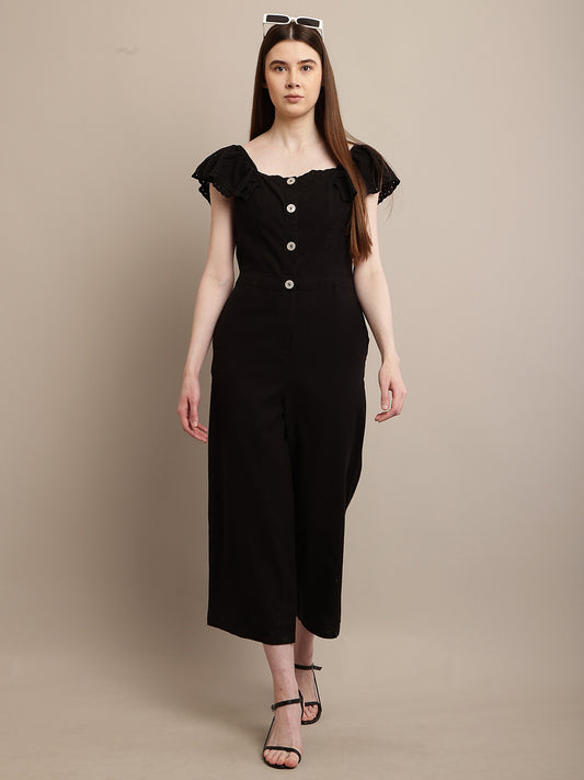 Cotton Black Solid Basic Black Jumpsuit