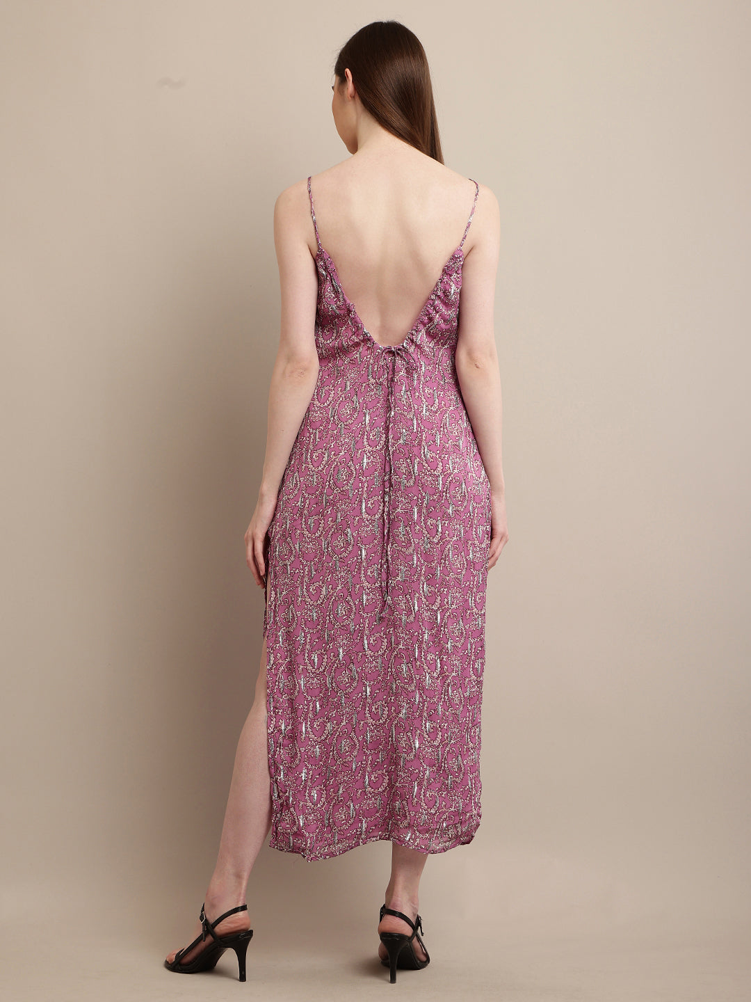 Viscose V-Neck with sleeveless Flower Print Purple Dress